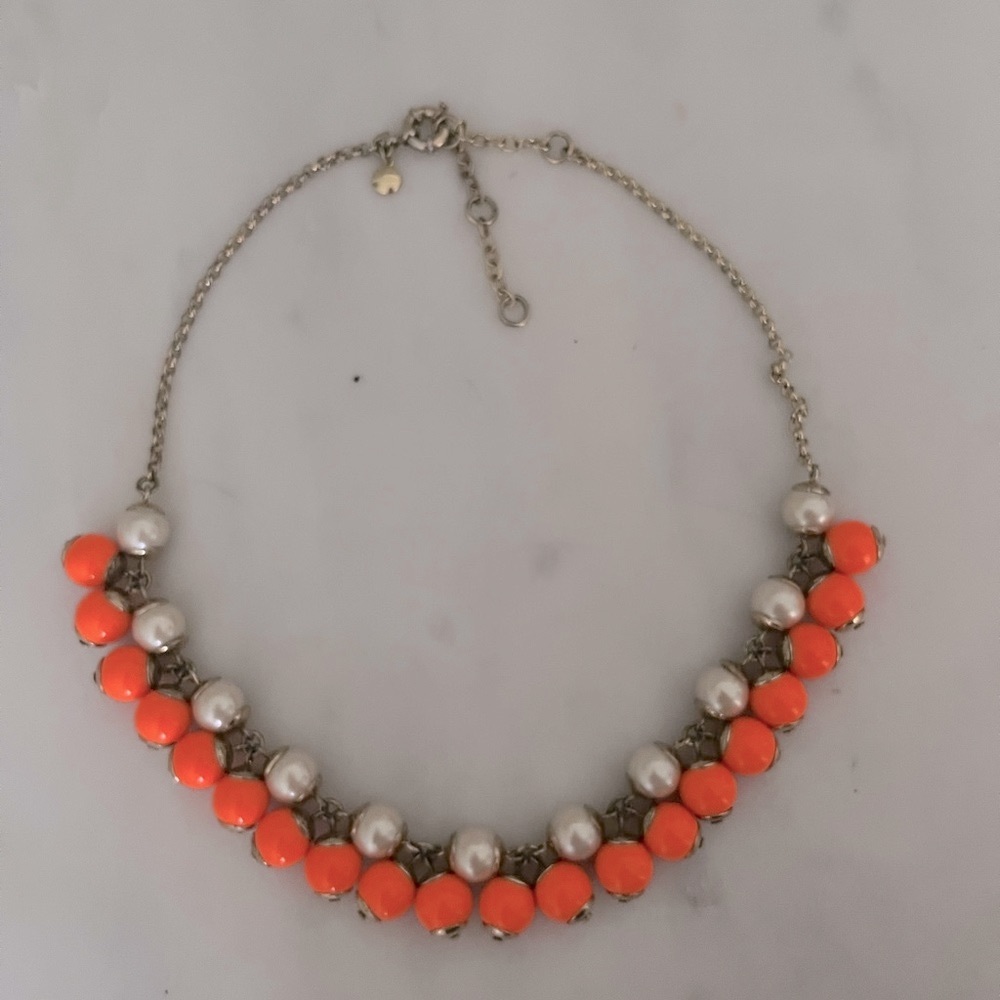 Orange and Pearl White Beaded Necklace